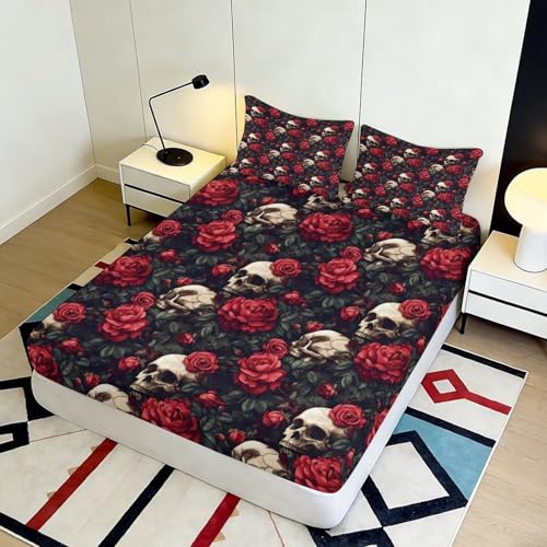 Drap housse crâne rose 90x200 microfibre matelas esthétique