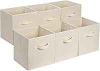 Amazon Basics 6-Pack Beige Collapsible Fabric Storage Cube Bins, 13x13x13 Inches with Handles - Sturdy Organizers