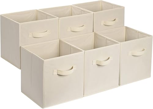 Tienda Basics Organizadores plegables de tela con asas, 13 x 13 x 13 pulgadas, color beige, paquete de 6