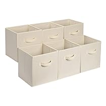 Amazon Basics Confezione da 6 cubi portaoggetti pieghevoli in tessuto, contenitori con maniglie – 33x33x33 cm, Beige Tinta Unita
