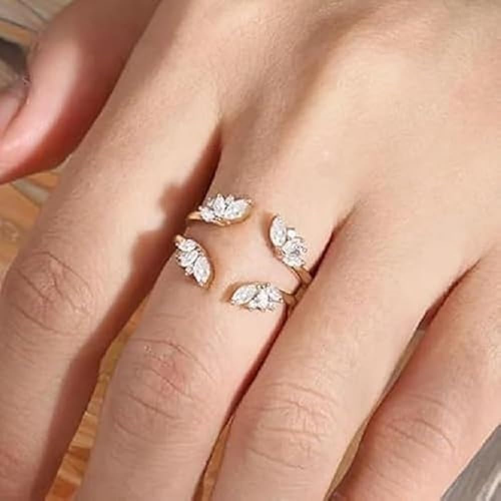 Marquise & Round Cut Created White Diamond In 14K Rose Gold Finish 925 Sterling Silver Open Wedding Band Row Enhancer Ring Guard for Women's