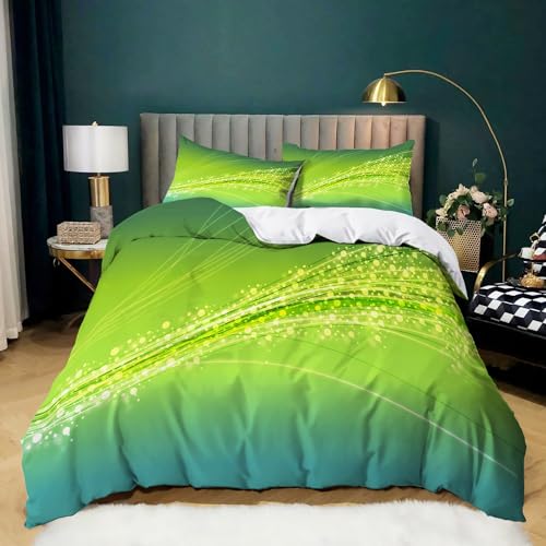 Housse de couette vert 240x260 parure de lit microfbre 2 taies