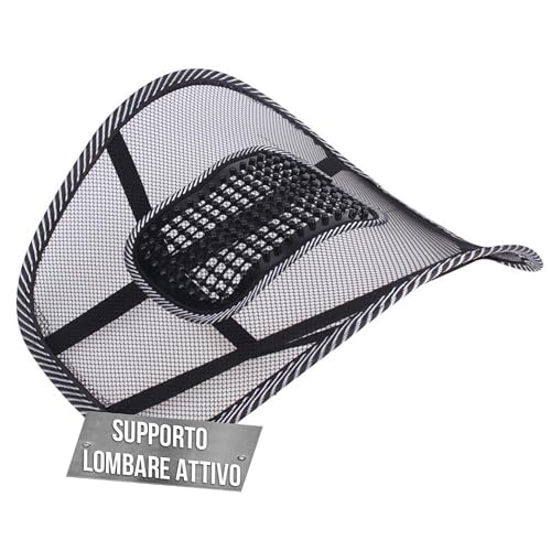 SCHIENALE AUTO TRASPIRANTE - Realizzato con materiali leggeri e resistenti, questo Schienale Antisudore favorisce il ricircolo dell'aria tra il corpo e il sedile. La molla posteriore permette un adattamento su diverse tipologie di sedie, poltrone o Schienale Sedia Ufficio