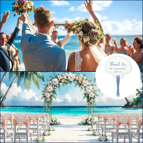 Image of 50 Pcs Seashells and Wedding Bells Decoration Wedding Hand Fans Last Toast on The Coast Bachelorette Favors Plastic Handheld Fans Bule Coastal Seashell Favors for Guests Ceremony Bridal Shower
