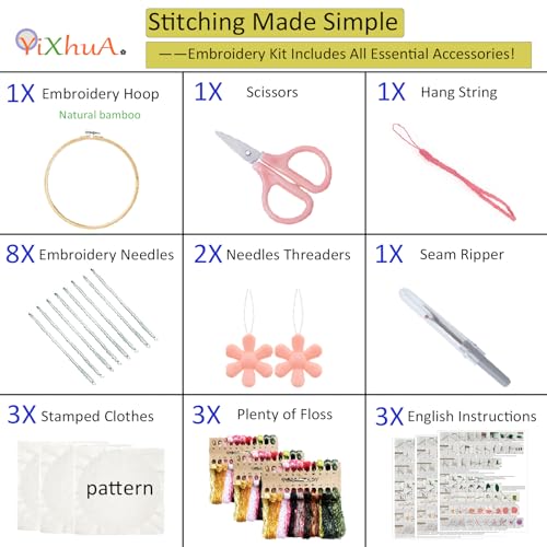 Yixhua 3 conjuntos de kit de bordado de flores e mulheres para iniciantes, kit de ponto cruz adulto