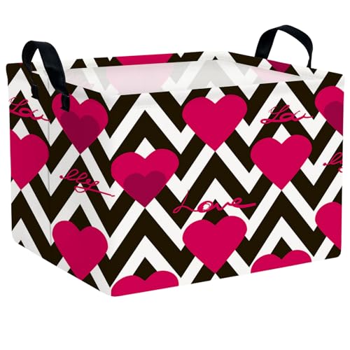 Image of Cute Heart Valentine's Day Basket Gifts Empty Storage Basket for Kid and Baby Room Decor (Black Line Rose Red Heart)