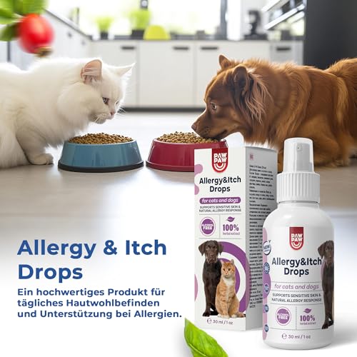 PAW2PAW Allergy and Itch Spray für Hunde und Katzen Flüssiges Ergänzungsfuttermittel zur Unterstützung von Hautkomfort und Juckreiz Einfache Anwendung über Futter oder Wasser 30 ml (200+ Sprühstöße)