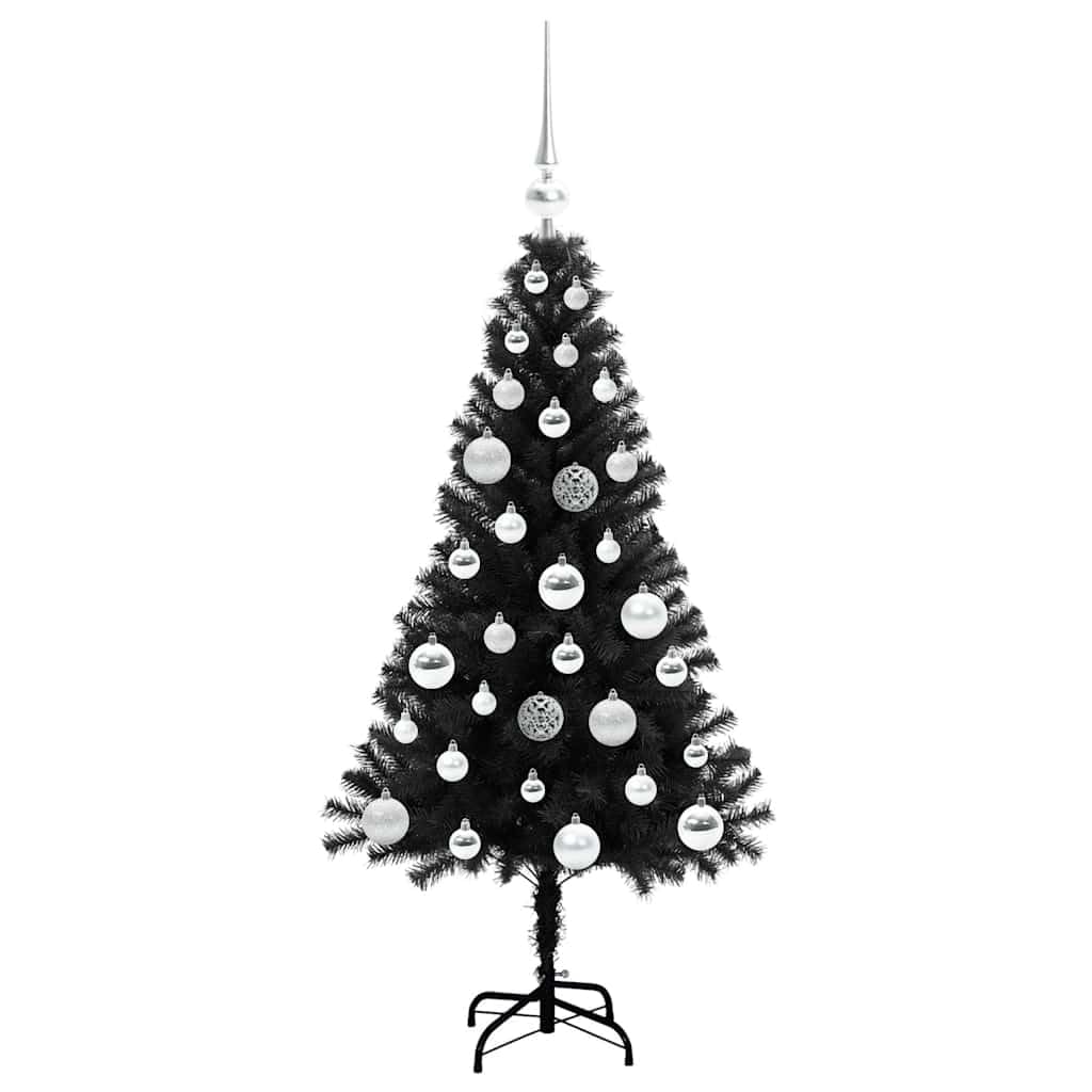 Czarna choinka 120 cm z PCW z 150 diodami LED, ciepła biel, wytrzymały stojak, 8 trybów, świąteczna dekoracja do wnętrz i na zewnątrz.