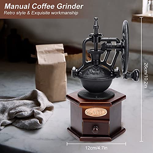 Handmatige koffiemolen vintage koffiezetapparaat van hout, verstelbaar, met verzamellade, perfect voor Drip Coffee Espresso French Press (26 cm x 12 cm) - Image 7