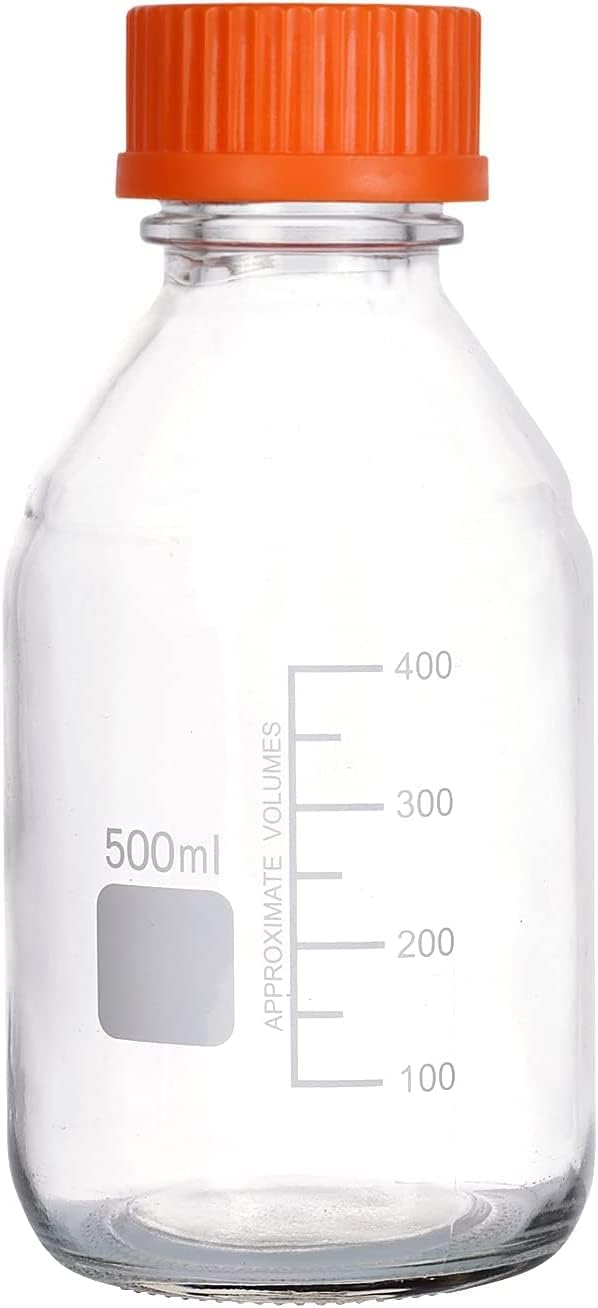 Lab Media Storage Round Bottles Graduated Glass Container GL45 Screw Cap Leakproof Multi-Purpose for Scientific | pack of 8 (Orange,500ml)