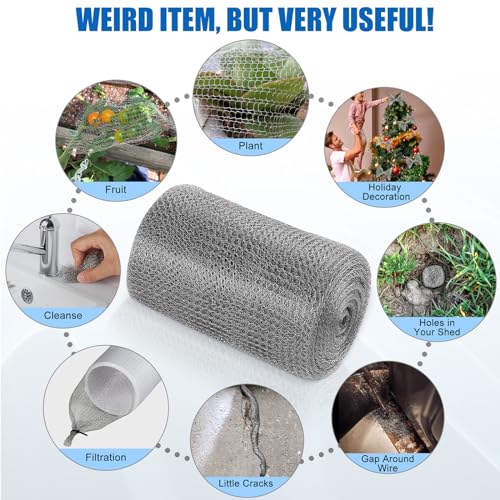 Image of Valchoose Upgraded Not Rusty 5 inchX 30 Ft Stainless Steel Mesh Gap Blocker, Flexible Stainless Steel Wool Holding up Well Tight Spots, Wire Mesh Hole Fill Fabric, Stainless Steel Wool Roll Easy to Work