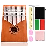 【♫ Material Resistente de Alta Calidad】: Thumb Piano Kalimba 17 teclas hecho a mano de madera natural de caoba de alta calidad y hermoso pulido y los dientes de acero al carbono ajustables de 17 teclas te brindará una experiencia más cómoda y conveniente, con diseño exquisito artesanal que tiene cada detalle a la perfección, muy duradero que no se deforma, es un excelente instrumento profesional.