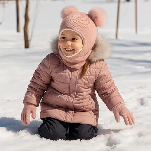 HONGTEYA Toddler Winter Hat Scarf Glove Set, Unisex Baby Kids Velvet Lined Knitted Hat with Neck Warmer for Cold Weather2