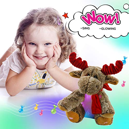 Bstaofy LED Musical Reindeer Stuffed Animal Light up Plush Toy Soft Adorable Singing Animate Pals for Kids, 11'' - Thumbnail 3