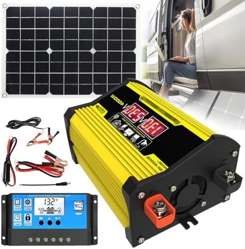 400W Solar Inverter Kit 12V to 110V/220V, 30A Controller & 18W18V Solar Panel, Portable Solar Generator for Camping & Outdoor Power Supply, Yellow-220V