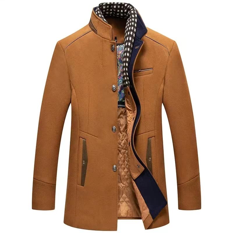 Męski Płaszcz Wełniany, Odpinane Płaszcze Szalowe Casual Winter Business Slim Fit Kurtka Plus Bawełniana Podszewka Gruba Odliczenie Outdoor Wiatroodporny Płaszcz Outdoor