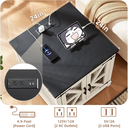 Joaxswe Farmhouse Coffee Table Set of 3 with Charging Nightstand - Image 5