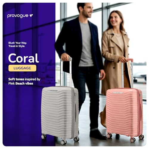 Image of Provogue Coral Hard-Sided PP Trolley Bag Set of 2 | Expandable Space with 8 Wheels Trolley Bags for Travel | Lightweight with Combination Lock | 5 Year Warranty (Tea Rose /Redwood)