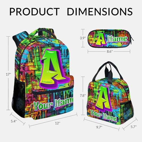 Personalized Kids Backpack - Custom Bookbag with Name - Initial Backpack for Boys - School Supplies Gifts - 17 Inch Toddler School Bag with Lunch Box and Pencil Case4