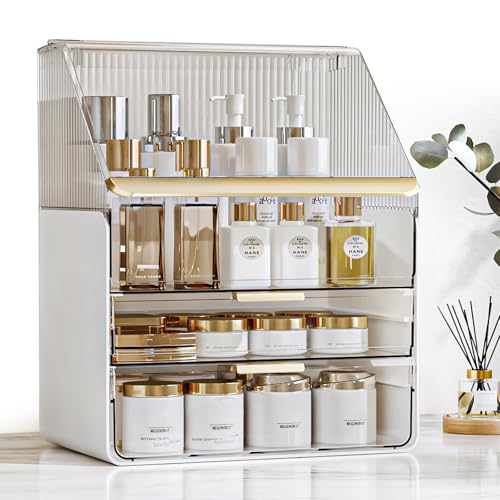 Makeup Organizer Countertop with Drawers & Lid, Skincare Organizer for