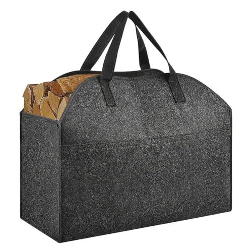 Bolsa porta leña de fieltro, cesta para leña de fieltro, cesta para leña con asas resistentes, bolsa para leña resistente, porta troncos de madera, bolsa para ri
