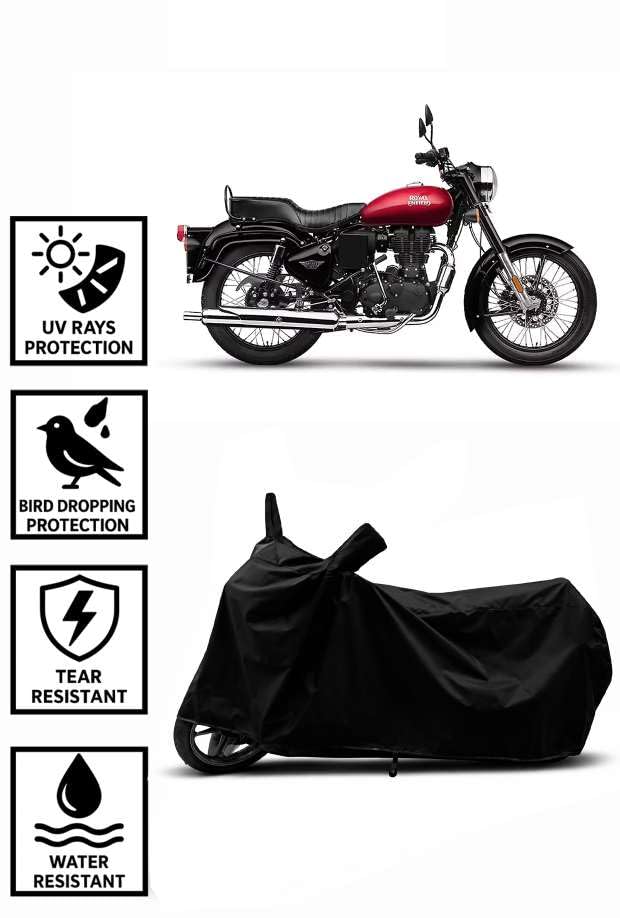 Image of Heavy Duty Waterproof Scooty & Bike Cover for Royal Enfeild Bullet 350 - UV Resistant, Dustproof & Rain Protection, All-Weather Outdoor Cover for Bikes & Scooty with Buckle Straps