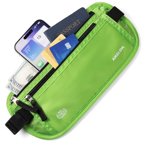 Image of RFID Blocking Money Belt - Passport Holder & Travel Wallet, Slim Hidden Fanny Packs for Women Men - Green