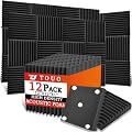 TOUO 12 Pack Acoustic Panels – Sound Proof Foam Panels for Wall 12"x12"x1", Flame Retardant Wedge Acoustic Foam, High-Density Sound Absorbing Panels for Home Studio(Black, 1" Thick 12 Pack)