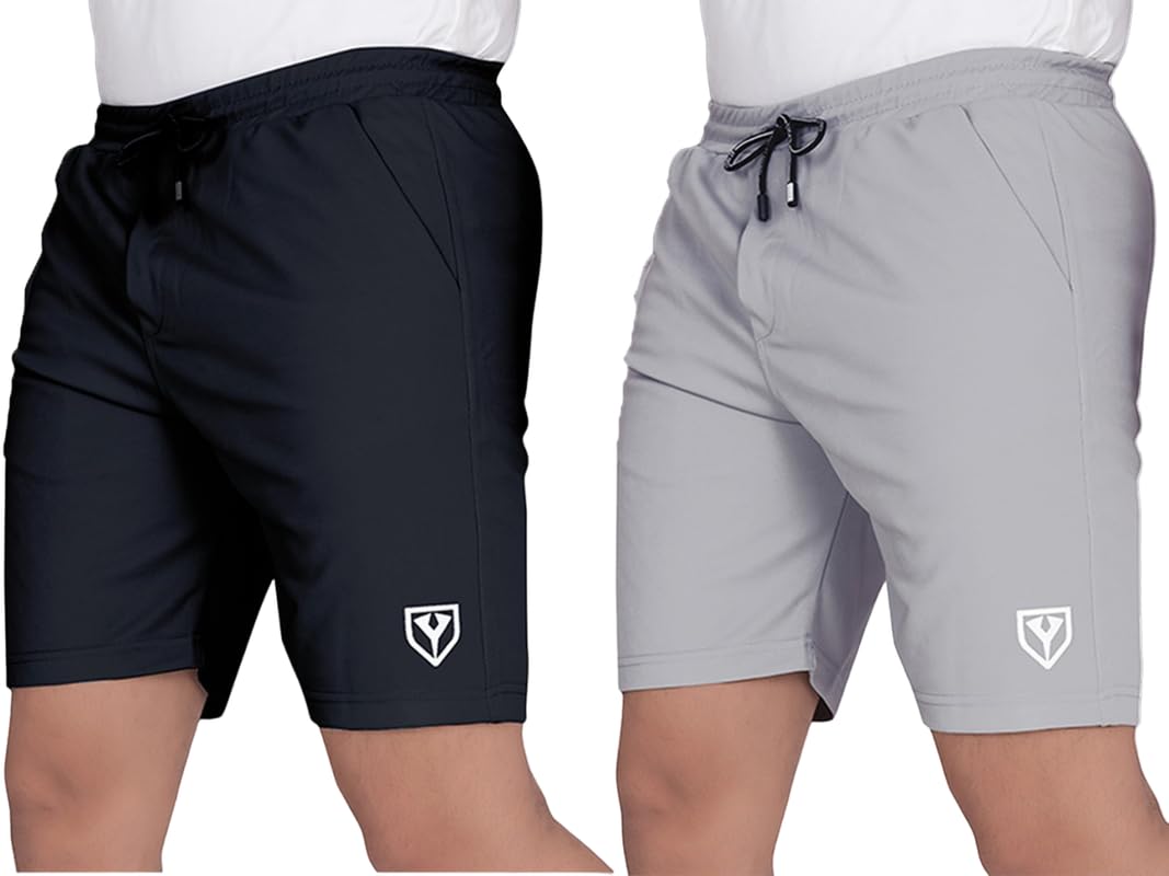 Men's Blend Shorts with Stylish Design Comfortable & Versatile Active Sports Wear Combo Pack (Black-Light Grey-XXL)-image-36