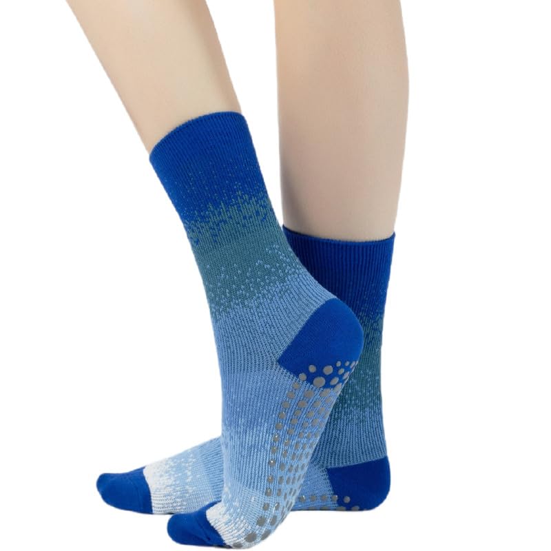 Image of Verdancy Yoga Pilates Socks with Grips for Women Non Slip Gradient Color-Blocked Cushioned Crew Socks for Barre Ballet Dance
