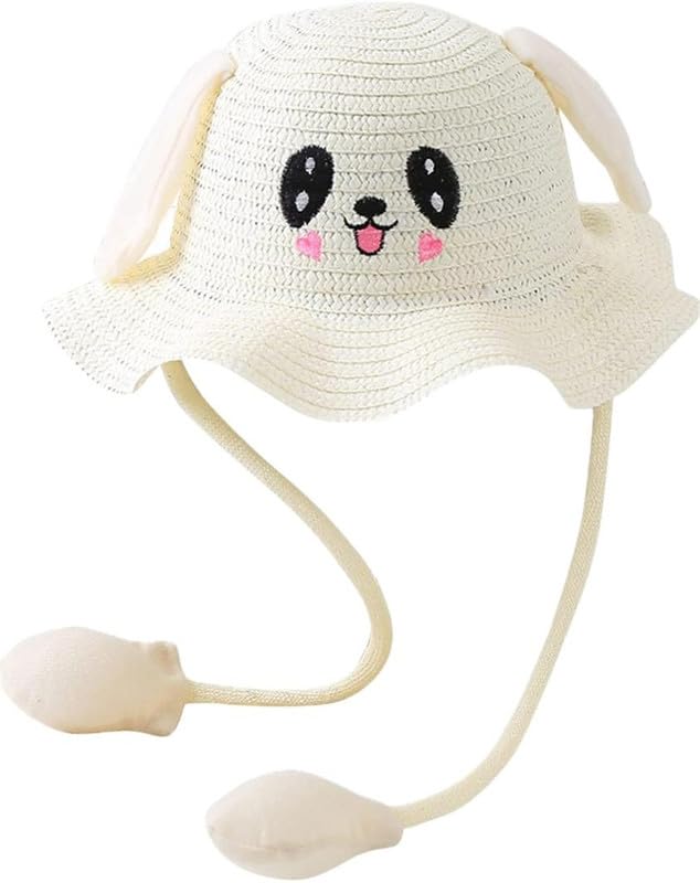 pearl tree Capichino Bunny Caps with Moving Ears, Straw Sun Hats for Women, Rabbit Moving Ear Flaps and Press Paws, Breathable Wide Brim Summer Beach Hat, Bucket Hat for Girls Adult (Pack of 1)(White)-picture-28