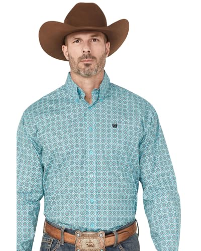 Cinch Western Shirt Mens L/S Circles Print Turquoise MTW1105902
