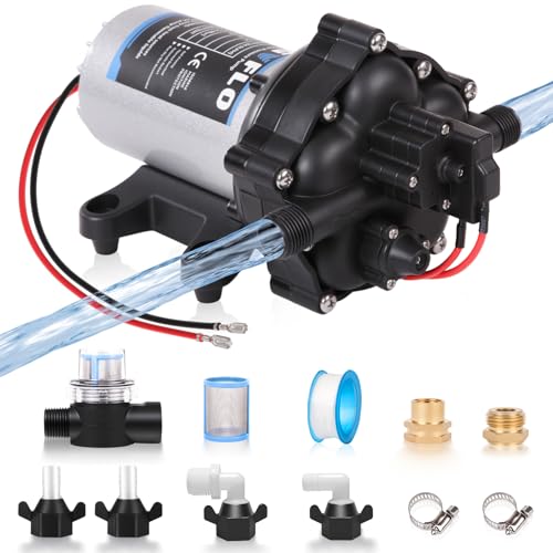 [Upgraded Version] 12V DC RV Fresh Water Pump, 7GPM 70PSI, Five Chamber Self-Priming Diaphragm Pump with Heavy Duty Pressure Switch & Strainer for RV, Marine, Yacht, Caravan, Camper (7GPM-70PSI-12V)