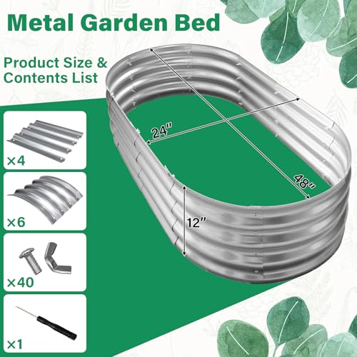 TATAANTY Galvanized Raised Garden Bed for Outdoor: 4X2X1ft Durable Metal Vegetable Plant Container Kit - Oval Planter Box for Gardening Flower Trough (2 Pack) - Image 3
