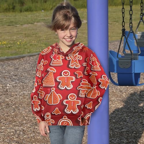 Kids Hoodies Sweaters Christmas Gingerbread Hooded Sweatshirts with Big Pockets for Boys Girls B04000234