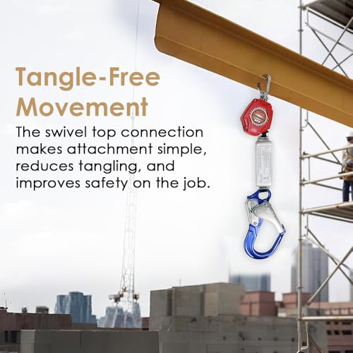 Image of AFP Demon 6 Foot Single Web Leg Self Retracting Lifeline Safety Yoyo, Shock Pack Absorber, Aluminum Rebar Pelican Hook & Steel Carabiner Fall Protection Arrest Limiter SRL | OSHA & ANSI Rated