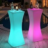 Mjkone 42" H LED Bar Table with Remote Controls, Rechargable Light Up Cocktail Tables with 16 RGB Multi-Colored Lights, Waterproof Bar-Square Column Light Up Luminous Furniture, 1 Piece - Rectangular
