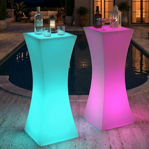 Mjkone 42" H LED Bar Table with Remote Controls, Rechargable Light Up Cocktail Tables with 16 RGB Multi-Colored Lights, Waterproof Bar-Square Column Light Up Luminous Furniture, 1 Piece - Rectangular