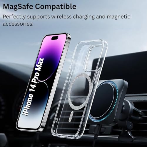 Image of AIBEX Back Cover Case Compatible with iPhone 14 Pro Max | Glitter Ring Cute Shiny Colorful Bling Case (Compatible with Magsafe) | Transparent PC+TPU Glossy Shiny Cover for Girls & Women - Silver