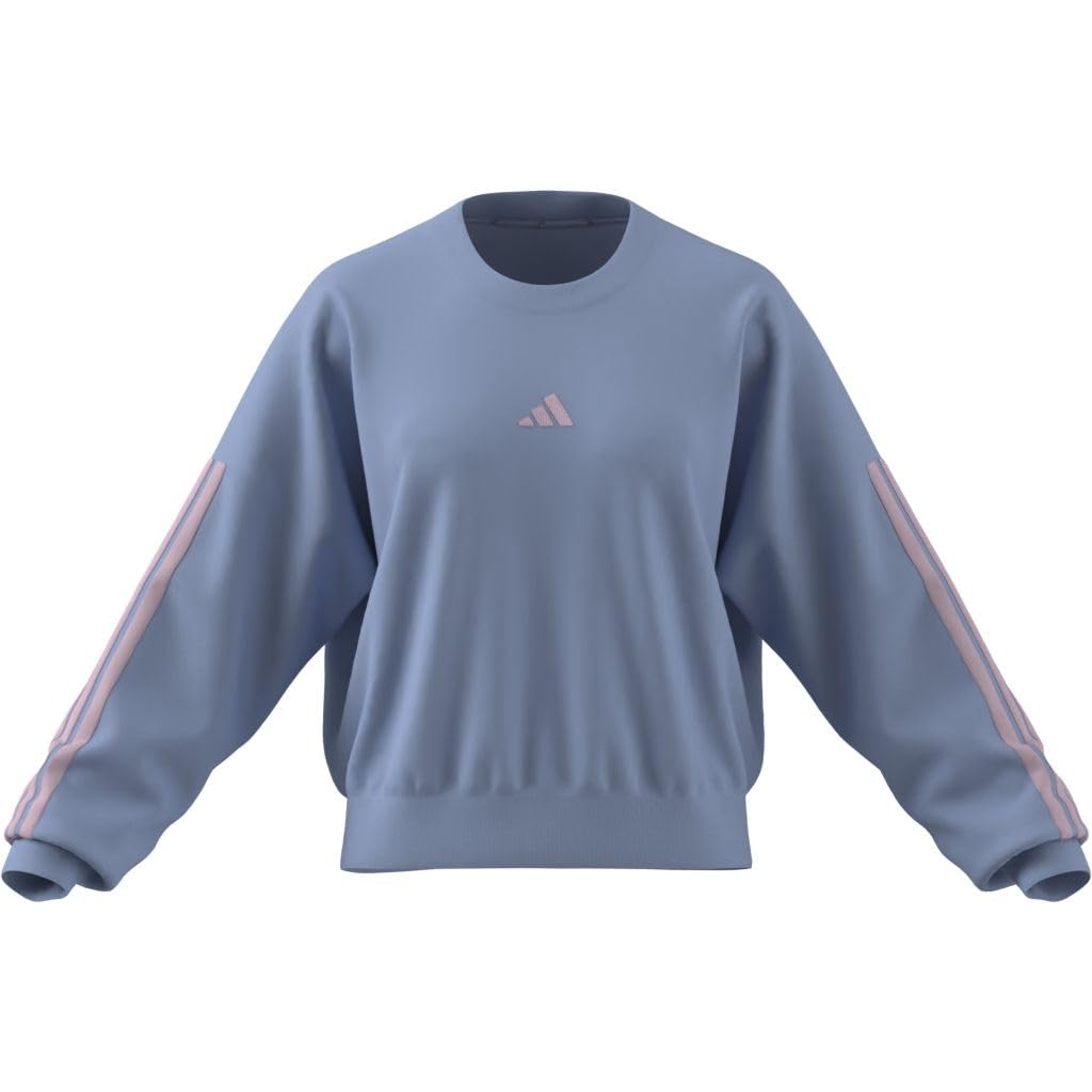 adidas dames ESSENTIALS 3-STRIPES FRENCH TERRY SWEATSHIRT, glow blue/clear pink, XXL
