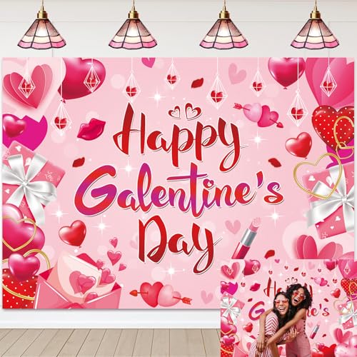Happy Galentine's Day Banner Backdrop 7x5FT Red Pink Galentines Day Party Decorations Background Galentine Girls Party Decor Supplies Photo Props by CINRAY - Used condition - US$5.67