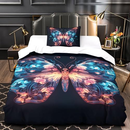 Housse de couette papillon 3D en microfibre douce avec fermeture éclair
