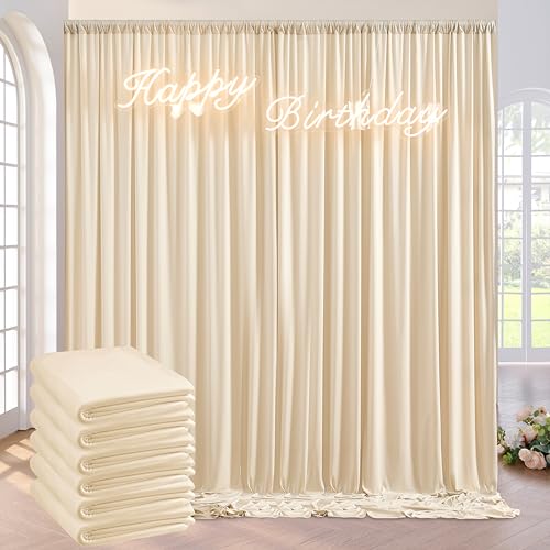 30ft×10ft Wrinkle Free Beige Backdrop Curtain for Party, 6 Panels 5×10ft Soft Silky Polyester Photo Backdrop Drapes for Parties Birthday Wedding Baby Shower Baptism Photography Backgrounds