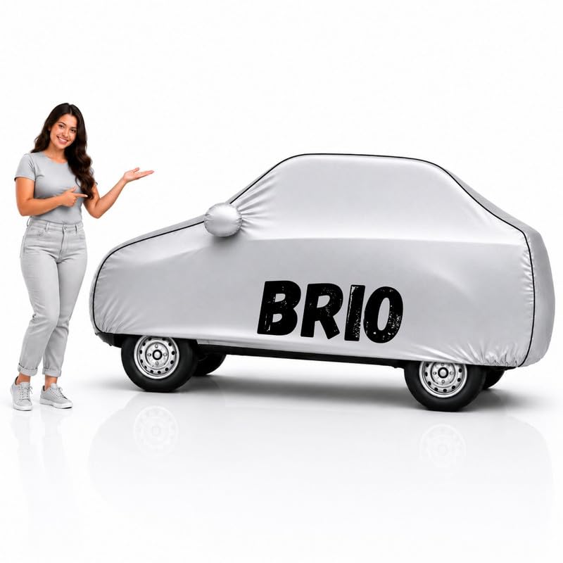 Image of Long-Life 100% Waterproof Brio Car Body Cover for Dust & Rain, Compatible with All Models of Brio Car Cover, Comes with Bird Droppings, Scratch, UV and Paint Protection - Silver