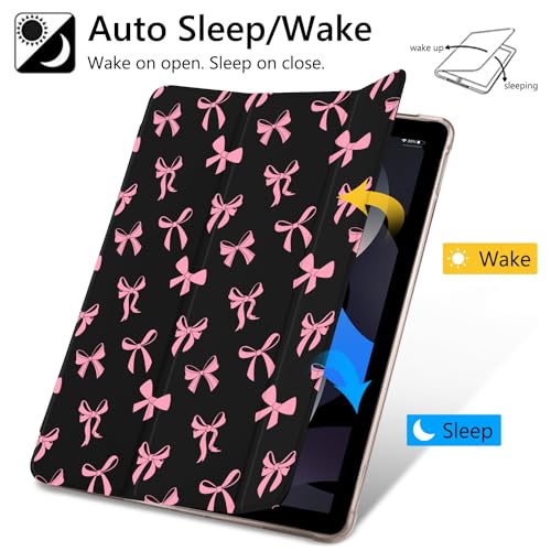 JOYLAND Cute Pink Bow Printed Case for 11" iPad Air 6th M2 2024/10.9" iPad Air 4th 2020/Air 5th 2022, Pencil Holder & Clear Transparent Back & Trifold Smart Pad Black Cover by JOYLAND - Image 4