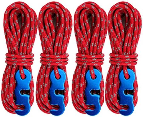 Azarxis 3mm Reflective Guy Rope 4m Guyline 13ft Tent Cord Lightweight with Aluminum Line Adjuster for Tying Down Tarps Camping Tent Outdoor Packaging (Orange Rope + Tent Stakes x 4)
