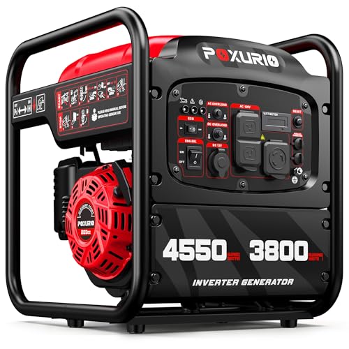 Image of POXURIO 4550-Watt Portable Inverter Generator for Home Use, Open Frame Generator Gas Powered, Lightweight & Quiet for Home Use and Emergency Backup, EPA Compliant-Red