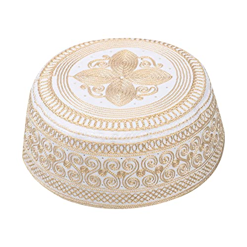 Image of Men Muslim Prayer Kufi Hat Prayer Headwear Cap Islamic Beanie Skull Cap Embroidery Kofia Topi Sun Hat