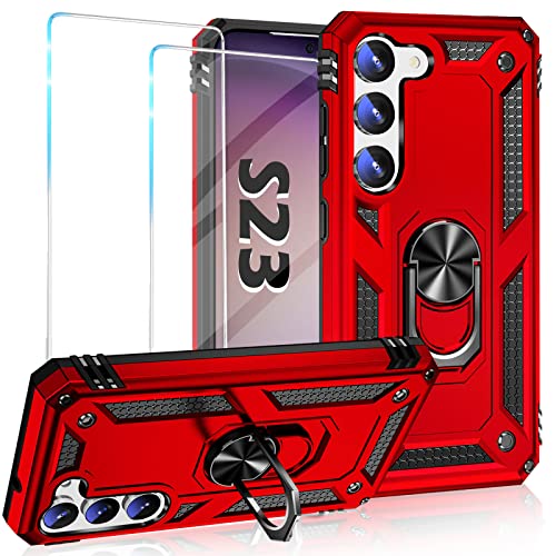 Image of Vaki Cases for Samsung Galaxy S23 Case with Screen Protector [Military Grade Drop] Heavy Duty Rugged Shockproof Protective Cover for Samsung Galaxy S23 5G Phone Case with Ring Kickstand Red