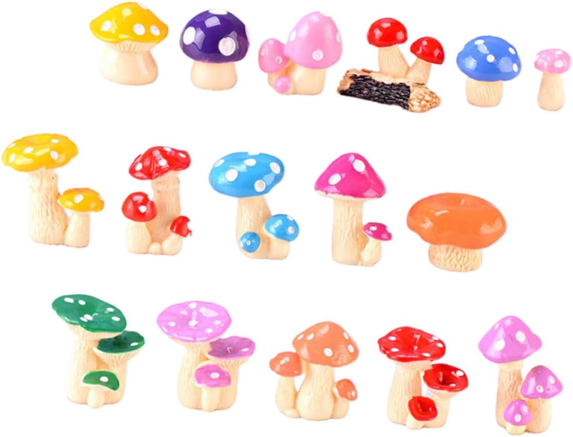 Sosoport 64pcs Resin Mushroom Figurines for Micro Landscape Decoration Adorable Home and Cake Decor for Fairy Gardens Bonsai and Craft Projects